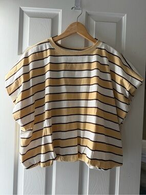 Wishlist Yellow, Brown, & White Striped Boxy Short Sleeve Bubble Hem Tee